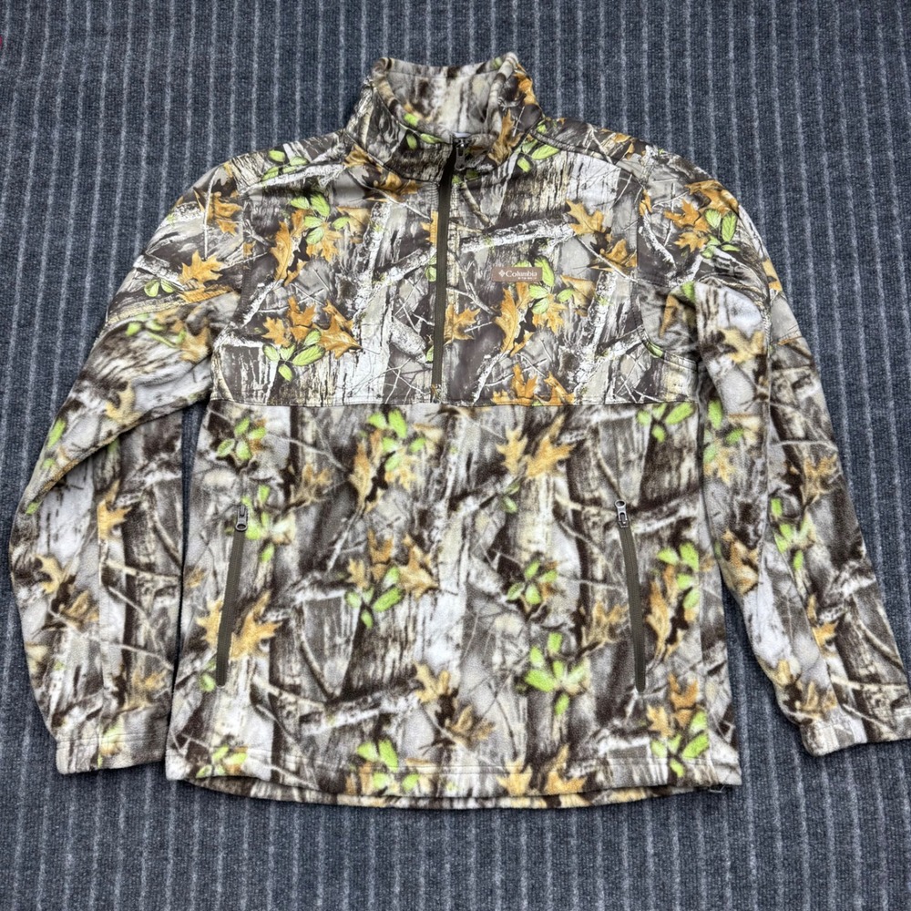 Columbia PHG Fleece Pullover M Camo Excellent Quarter Zip Hunting Jacket (2172)